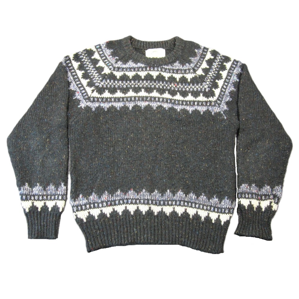 Vtg Northwest Territory Wool Sweater Mens L Green Fair Isle Ski Cabin Hygge‎ 90s